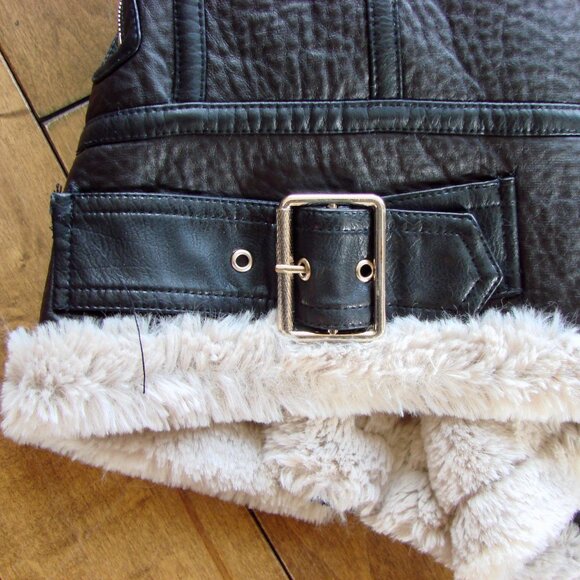 Zara Black Faux Leather Shearling Jacket Aviator Biker Moto Bomber Size Small - Picture 15 of 15